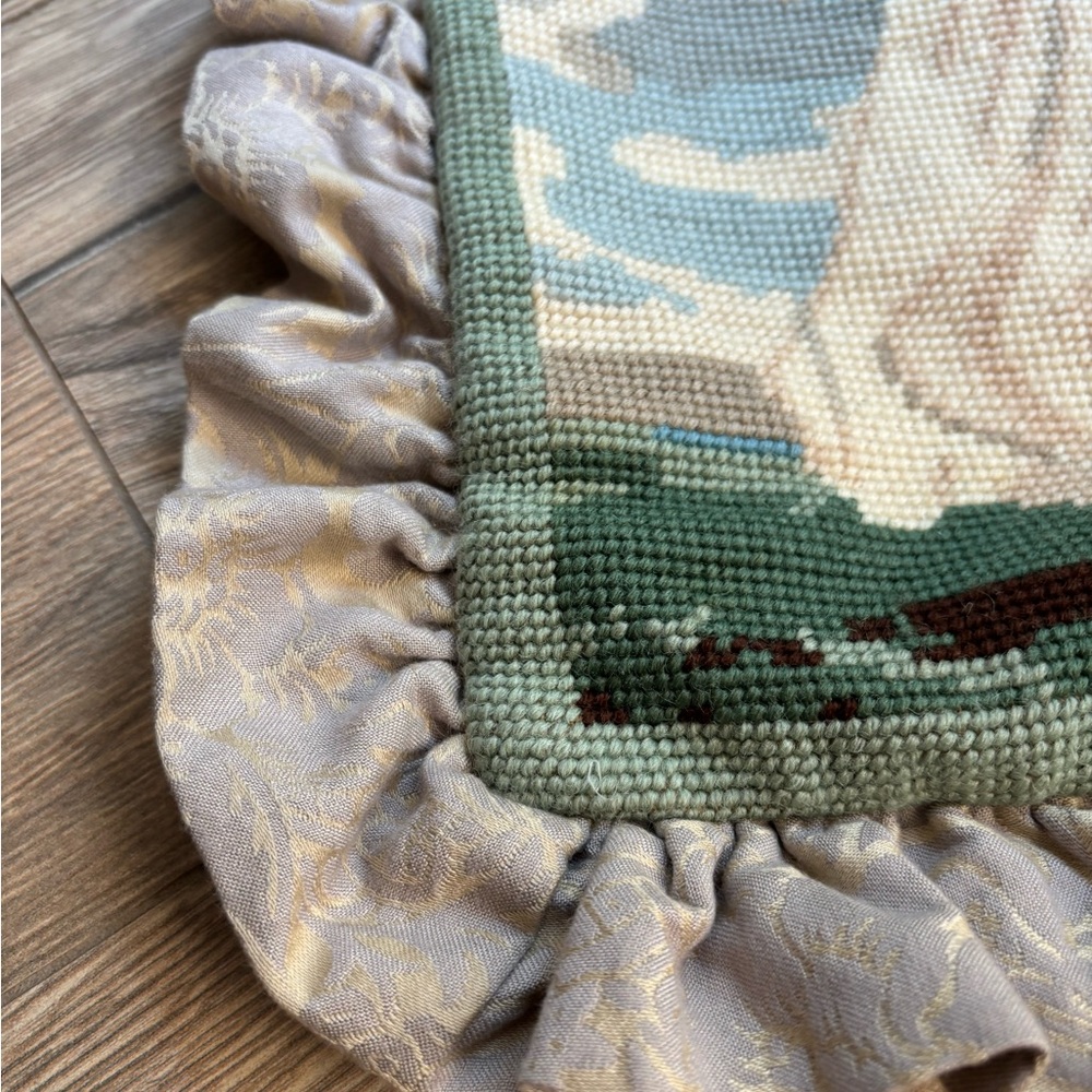 Custom Wool Needlepoint Pillow Cover Sham Grandma Cottagecore Ruffle Trim 20x16” - Picture 4 of 10